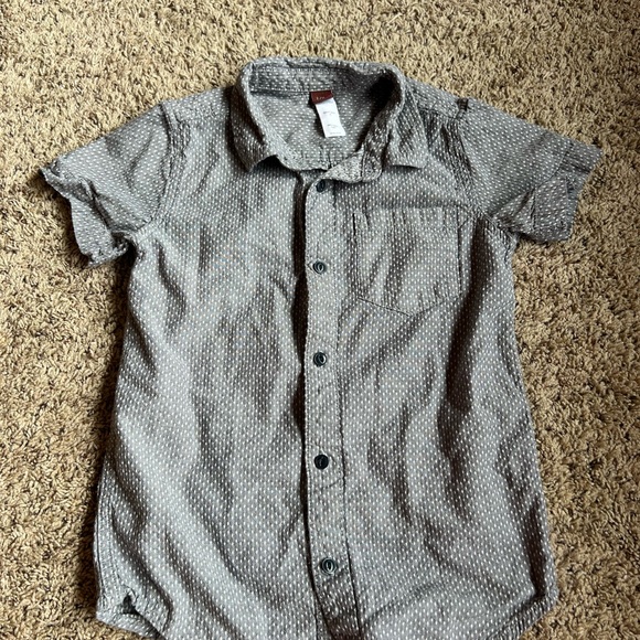 Tea Kids Button Up Shirt Gray Dots Large 8 - Picture 3 of 5